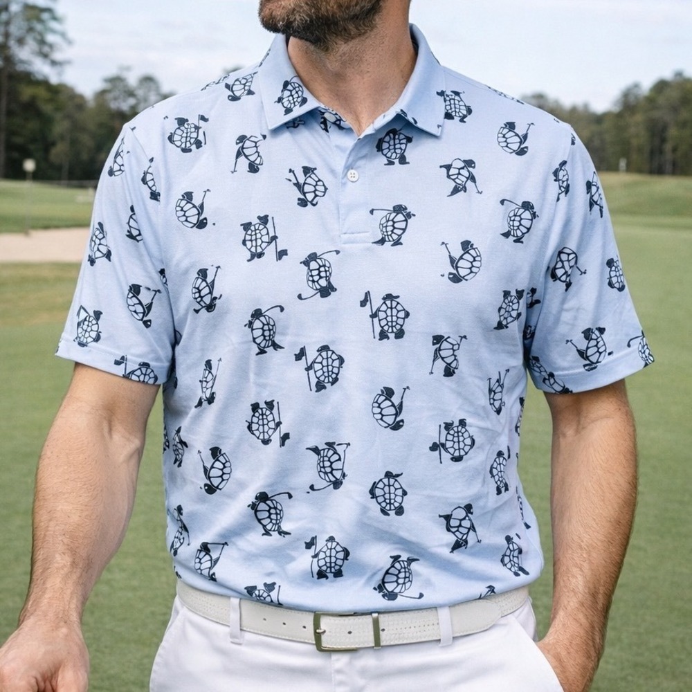Puma Golf Mens XXL Blue Turtle Print Polo Shirt 2020 Tournament Edition XXL S2